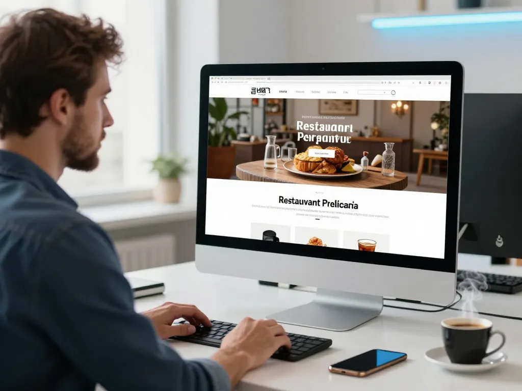 Développeur web travaillant sur la création d'un site internet sur mesure pour un restaurant à Perpignan dans un bureau moderne.