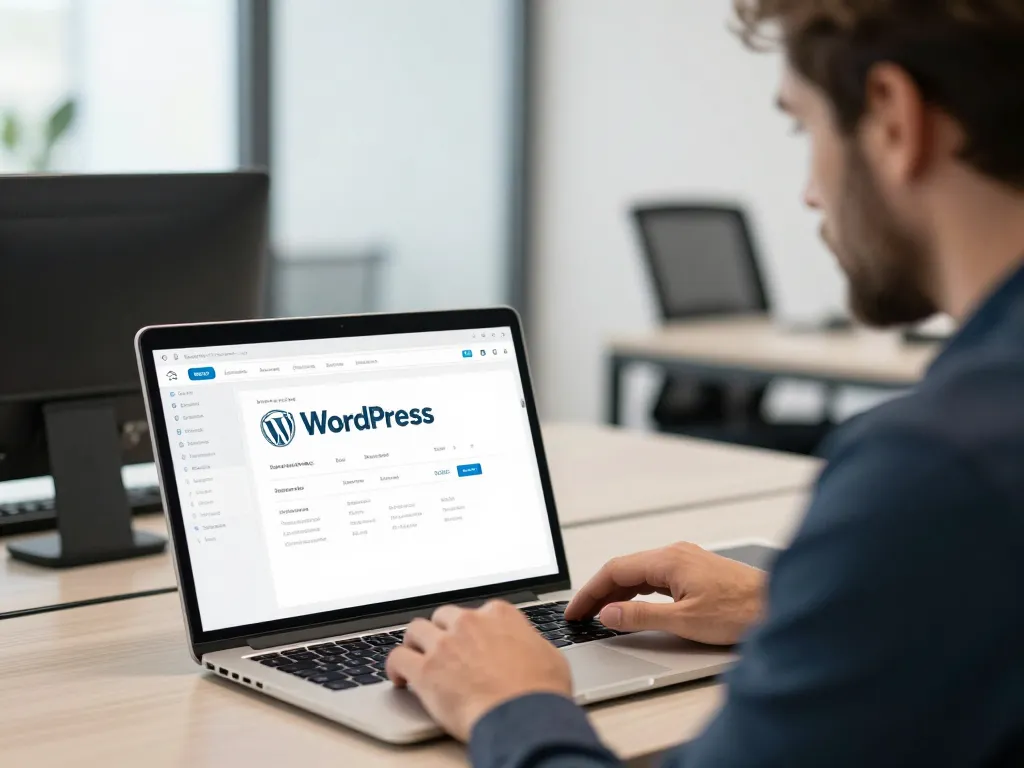 Un expert en stratégie digitale présente un tableau de bord WordPress intuitif à un client dans un bureau lumineux à Perpignan.