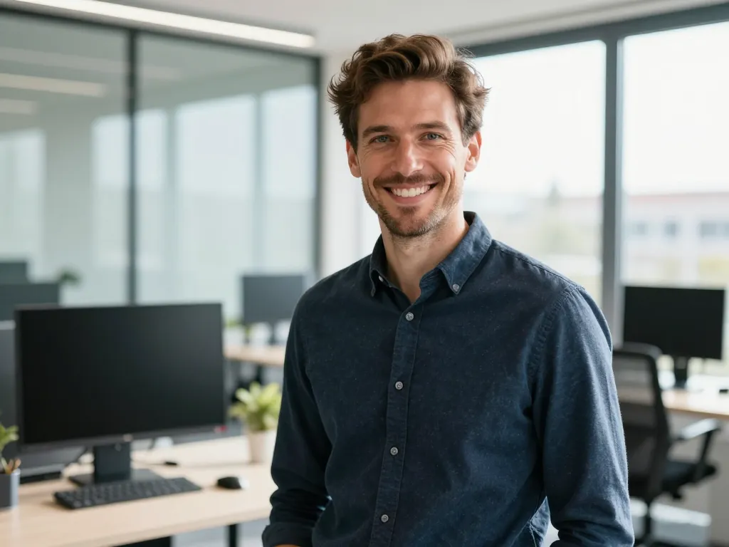 Thomas, expert en stratégie e-commerce dans un bureau moderne et lumineux à Perpignan.